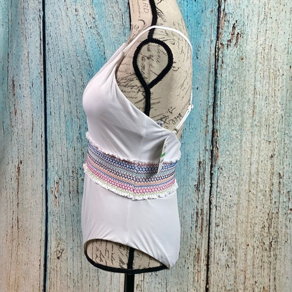 BAR III NWT White Smocked Plunging Swimsuit - Picture 11 of 12